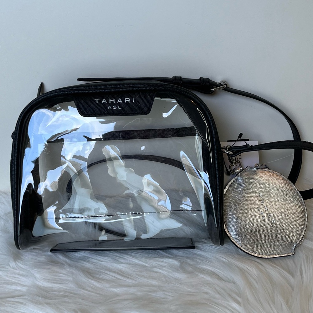 Tahari clear crossbody bag with coin purse in black and silver